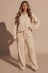 Stone Oversized Long Sleeve Rugby Top and Trouser Co Ord Set - Marizel