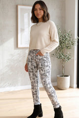 Grey Abstract Print High Waisted Skinny Jeans - Yora