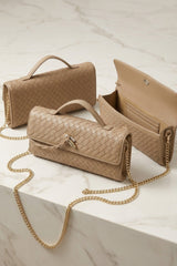 Beige Woven Clutch Shoulder Bag - Sofia