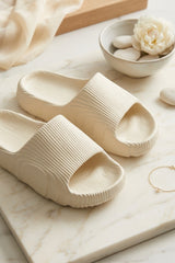 Cream Ribbed Platform Slide Sandals - Rava