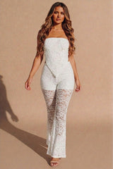 White Lace Bandeau Corset Top & Flared Trouser Set - Lacina