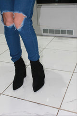 Black Cow Print Block Chunky Heel Ankle Western Boots - Miraluna