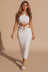 White Strappy Halter Neck Ring Detail Skirt Co-ord - Monika