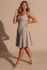 Mocha Square Neck Sleeveless Skater Midi Dress – Cino