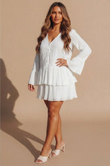 Cream Oversized Pleated Frill Tiered Mini Dress- Cashy