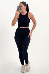 Black Sleeveless Vest Top And Fitted Leggings Two Piece Set - Blake
