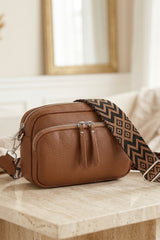 Camel Textured Double Zip Crossbody Bag - Milaxon