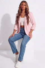 Pink Tailored Open Front Blazer-Roman
