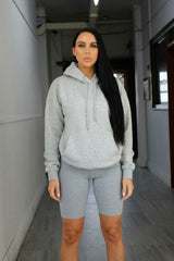 Grey Marl Oversized Matching Drawstring Rib Cuff & Hem Pocket Hoodie - Melissa