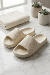 Cream Ribbed Platform Slide Sandals - Rava