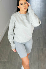 Grey Marl Oversized Crew Neck Rib Cuff & Hem Long Sleeve Sweatshirt - Melanie