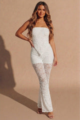White Lace Bandeau Corset Top & Flared Trouser Set - Lacina