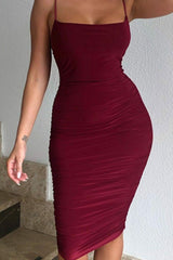 Wine Ruched Midi Bodycon Dress - Taylor