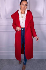 Red Waterfall Duster Belted Long Coat - Pola