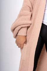 Dusty Pink Knitted Long Sleeve Pocket Detail Ribbed Cardigan - Leanne
