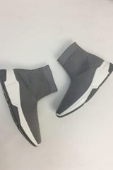 Grey Knit Slip-On Sock Trainer Sneakers with Sole Detail – Bella