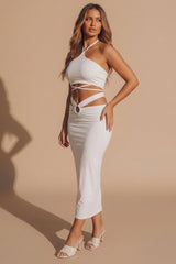 White Strappy Halter Neck Ring Detail Skirt Co-ord - Monika