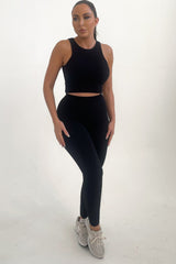Black Sleeveless Vest Top And Fitted Leggings Two Piece Set - Blake