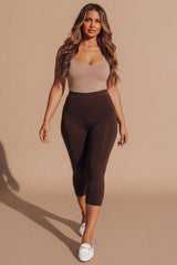 Brown High Waisted Crop Leggings - Moinxo