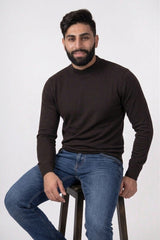 Mens Chocolate Ribbed High Neck Long Sleeve Jumper - Turtle