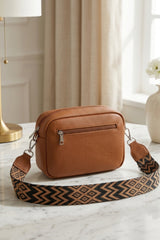 Camel Textured Double Zip Crossbody Bag - Milaxon