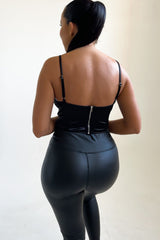 Black Satin Strappy Cup Detail V Bar Corset Top - Dorte