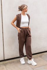 Chocolate Oversized High Waisted Shirred Drawstring Pocket Detail Cuffed Joggers - Samira