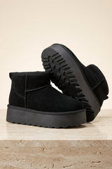 Black Faux Suede Platform Ankle Boots – Cone
