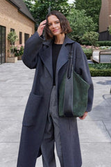 Charcoal Belted Longline Pocket Detail Waterfall Coat- Kimpton