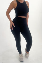 Black Sleeveless Vest Top And Fitted Leggings Two Piece Set - Blake