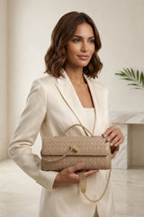 Beige Woven Clutch Shoulder Bag - Sofia