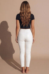 White High Waisted Faux Leather Leggings - Unax