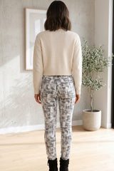 Grey Abstract Print High Waisted Skinny Jeans - Yora