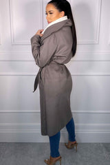 Charcoal Waterfall Duster Belted Long Coat - Pola