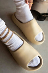 Beige Tread Detail Rubber Flatform Sliders - Marion