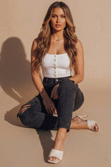 Black Distressed Reversible Fly Button Jeans - Sandrella