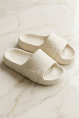 Cream Ribbed Platform Slide Sandals - Rava
