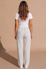 White Stripe Drawstring Wide Leg Trousers- Kilyan