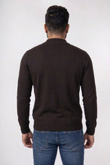 Mens Chocolate Ribbed High Neck Long Sleeve Jumper - Turtle