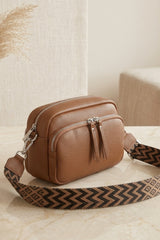 Camel Textured Double Zip Crossbody Bag - Milaxon