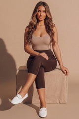 Brown High Waisted Crop Leggings - Moinxo