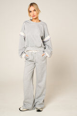 Grey Oversized Striped Sleeves Sweatshirt With Trouser Co Ord Set - Floranique