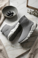 Grey Knit Slip-On Sock Trainer Sneakers with Sole Detail – Bella