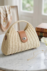 Beige Woven Top Handle Handbag - Forest