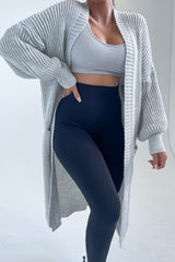 Grey Knitted Long Sleeve Pocket Detail Ribbed Cardigan - Leanne