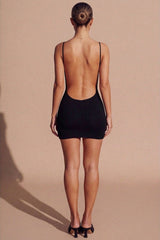 Black Strappy Backless Cami Mini Dress - Tristella