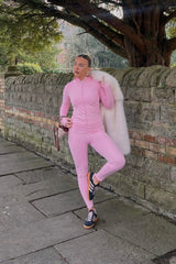 Pink Zip Up Long Sleeve Top with Leggings Activewear Set - Livia