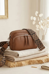 Camel Textured Double Zip Crossbody Bag - Milaxon