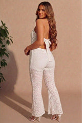 White Lace Bandeau Corset Top & Flared Trouser Set - Lacina