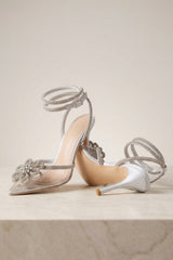 Silver Diamanté Detail Perspex Strappy Sandals - Zoe